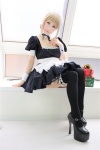 ahoge apron blonde_hair cosplay dress fate/series fate/stay_night hairband kamui_arisa maid maid_uniform saber secret_party thighhighs zettai_ryouiki rating:Safe score:0 user:nil!