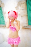 bikini_top cleavage cosplay hair_ribbons kaname_madoka mashiro_yuki miniskirt pink_hair puella_magi_madoka_magica skirt swimsuit twintails rating:Safe score:0 user:nil!