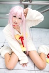 bow choker cosplay heterochromia k neko_(k) pantyhose pink_hair seri sheer_legwear sweater rating:Safe score:1 user:nil!