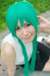 cosplay green_hair higurashi_no_naku_koro_ni miniskirt non_(ii) pantyhose skirt sonozaki_shion sweater_vest turtleneck rating:Safe score:0 user:nil!