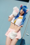 animal_ears blue_hair cat_ears cosplay croptop ikkitousen itsuki_akira kanu_unchou paw_gloves pleated_skirt sailor_uniform school_uniform skirt rating:Safe score:3 user:nil!