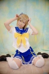 blonde_hair cosplay kyarii nekomiya_nono pleated_skirt sailor_uniform school_uniform skirt thighhighs yotsunoha zettai_ryouiki rating:Safe score:0 user:nil!