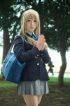 blazer blonde_hair blouse blue_eyes bookbag cosplay k-on! kotobuki_tsumugi pleated_skirt ribbon_tie shiina_haru skirt rating:Safe score:0 user:pixymisa