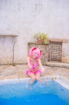 bikini_top cleavage cosplay hair_ribbons kaname_madoka mashiro_yuki miniskirt pink_hair pool puella_magi_madoka_magica skirt swimsuit twintails wet rating:Safe score:0 user:nil!