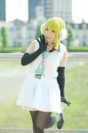 blouse cosplay elbow_gloves gloves green_hair gumi happy_synthesizer_(vocaloid) headset pantyhose pleated_skirt skirt vest vocaloid yuta rating:Safe score:2 user:nil!
