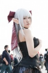 choker corset cosplay elf_ears hairbow ma_ga_ochiru_yoru momoka_(ii) panties sheliss_elleness_zurbach white_hair rating:Safe score:1 user:pixymisa