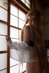 blonde_hair blouse chii_(chobits) chobits cosplay hairband momoiro_merankori one-piece_swimsuit open_clothes saku swimsuit rating:Safe score:0 user:nil!