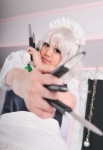 apron blouse cosplay hairband izayoi_sakuya jumper knives maid maid_uniform noa silver_hair touhou rating:Safe score:0 user:nil!