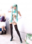 aqua_hair bikini cosplay detached_sleeves hatsune_miku necoco skirt swimsuit thighhighs twintails vocaloid rating:Safe score:0 user:nil!