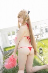 amagi_brilliant_park ass atsuki bikini blonde_hair cosplay hairbow pom_poms sento_isuzu swimsuit rating:Safe score:0 user:nil!