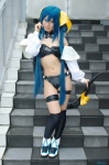 bikini blue_hair boots choker cosplay detached_sleeves dizzy guilty_gear hairbow pantyhose swimsuit tachibana_remika tail thighhighs wings rating:Safe score:1 user:nil!