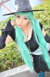 aqua_hair cosplay detached_sleeves dress hatsune_miku striped tagme_song tenko thighhighs twintails vocaloid witch_hat zettai_ryouiki rating:Safe score:0 user:nil!