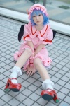 blouse blue_hair cosplay hat remilia_scarlet skirt slip socks touhou wings wristband yukki rating:Safe score:2 user:pixymisa