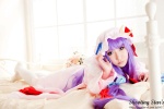 bed cosplay dress hat patchouli_knowledge purple_hair robe saku sweet_garden thighhighs touhou rating:Safe score:0 user:nil!