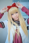 blonde_hair blue_eyes cosplay dress hairbow haruka jacket toshino_kyoko yuruyuri rating:Safe score:0 user:pixymisa