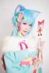 animal_ears aqua_hair arrow cat_ears cosplay ely elysion shinon_(sao) sword_art_online yukata rating:Safe score:0 user:nil!