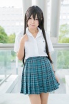 blouse cosplay idolmaster neko ohishi_izumi pantyhose pleated_skirt school_uniform sheer_legwear skirt twintails rating:Safe score:1 user:pixymisa