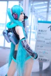 aida_yukiko aqua_hair cosplay croptop elbow_gloves gloves hatsune_miku headset jetpack pantyhose project_diva shorts sleeveless twintails vocaloid rating:Safe score:0 user:pixymisa