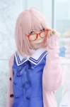 ahoge cardigan cosplay glasses kuriyama_mirai kyoukai_no_kanata nanami_akua sailor_uniform school_uniform rating:Safe score:0 user:nil!