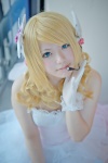 blonde_hair blue_eyes cosplay dress gloves harumiya_yun headset kagamine_rin tiered_skirt vocaloid rating:Safe score:0 user:pixymisa