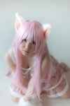 animal_ears cat_ears cleavage cosplay dress enacat_(white_version) enako original paw_gloves pink_hair rating:Safe score:3 user:nil!