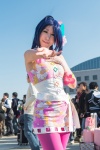 blue_hair bracelet cosplay dress elbow_glove idolmaster kisaragi_momo miniskirt miura_azusa pantyhose pink_legwear skirt rating:Safe score:0 user:pixymisa