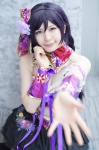 cleavage cosplay croptop hairband hairbow hiroshi_(iii) love_live!_school_idol_project miniskirt purple_hair skirt toujou_nozomi twin_braids rating:Safe score:0 user:nil!