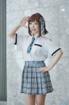 amami_haruka blouse cosplay hair_ribbons hazuki_riko idolmaster pleated_skirt school_uniform skirt tie rating:Safe score:0 user:nil!