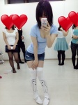 cleavage iiniku_ushijima iphone self-shot shorts thighhighs tshirt white_legwear rating:Questionable score:6 user:nil!