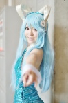 a-mi animal_ears blue_hair bunny_ears cosplay dororon_enma-kun leotard yukiko_hime rating:Safe score:0 user:nil!