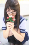 cosplay flower glasses ichigo_100 kneesocks pleated_skirt rinami sailor_uniform school_uniform skirt strawberry toujou_aya rating:Safe score:3 user:nil!