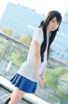 akiyama_mio cosplay kii_anzu kneehighs k-on! pleated_skirt skirt tshirt rating:Safe score:1 user:nil!