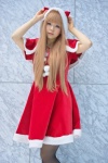 black_legwear blonde_hair dress hood ichinomiya_kanna pantyhose santa_costume shawl rating:Safe score:0 user:pixymisa