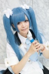 akb48 beni blouse blue_hair cosplay hairbows microphone miniskirt petticoat skirt tie twintails watanabe_mayu_(cosplay) rating:Safe score:0 user:pixymisa