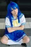 ahoge aka_(morimori) blue_hair cosplay izumi_konata kneesocks lucky_star pantyhose pleated_skirt sailor_uniform school_uniform skirt rating:Safe score:1 user:nil!