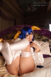 bed blue_hair choker cleavage cosplay dizzy guilty_gear hairbows hitori_gokko monokini one-piece_swimsuit saku swimsuit tail thighhighs underboob wings rating:Safe score:0 user:nil!