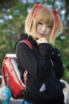 backpack blonde_hair camisole cosplay hair_ribbons hoodie marui_mitsuba miniskirt mitsudomoe skirt twintails yuihara_hinase rating:Safe score:0 user:nil!