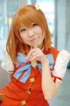 blouse cosplay flyable_heart inaba_yui orange_hair pleated_skirt school_uniform shirara skirt tail vest rating:Safe score:0 user:nil!