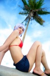 ayane_(doa) bikini_top cosplay dead_or_alive denim headband purple_hair shorts swimsuit tachibana_minami rating:Safe score:0 user:nil!