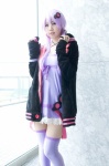 cosplay dress hair_clips hana_(ii) hoodie purple_hair thighhighs twintails vocaloid yuzuki_yukari zettai_ryouiki rating:Safe score:0 user:pixymisa
