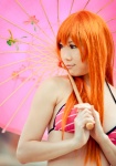 bikini cosplay dead_or_alive jorlene kasumi_(doa) kunoichi red_hair swimsuit umbrella rating:Safe score:0 user:Lain