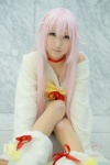 bow choker cosplay heterochromia k neko_(k) pantyhose pink_hair seri sheer_legwear sweater rating:Safe score:1 user:pixymisa
