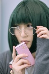 blouse cosplay glasses green_hair hina hori-san_to_miyamura-kun kouno_sakura phone school_uniform sweater rating:Safe score:0 user:nil!