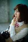 blouse bowtie camera misosoup pleated_skirt skirt sweater rating:Safe score:0 user:pixymisa