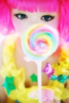 cleavage cosplay dress hairbow lollipop original pink_hair tsugihagi_mishin rating:Safe score:0 user:nil!
