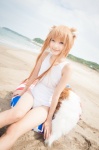 animal_ears beach cosplay horo inner_tube ocean one-piece_swimsuit orange_hair rococo spice_and_wolf swimsuit tail whistle_around_the_world wolf_ears rating:Safe score:0 user:nil!