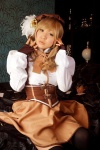 beret blonde_hair blouse boots bowtie corset cosplay detached_sleeves fingerless_gloves gloves hanamura_misaki puella_magi_madoka_magica skirt thighhighs tomoe_mami twintails rating:Safe score:0 user:Prishe