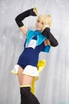 cosplay detached_sleeves headset kagamine_len kagamine_len_no_bousou_(vocaloid) leggings one-piece_swimsuit ponytail swimsuit vocaloid yuu rating:Safe score:0 user:nil!