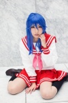 ahoge blouse blue_hair cosplay izumi_konata kneesocks lucky_star pleated_skirt sailor_uniform scarf school_uniform skirt yuushi rating:Safe score:1 user:pixymisa