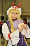 blonde_hair cosplay dress fan hat ribbon touhou yakumo_yukari yayo rating:Safe score:0 user:pixymisa